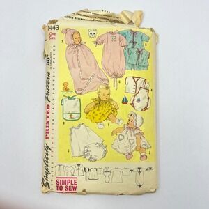 Simplicity 1950s Sewing Pattern Infants Layette 1443 OS Bunting Sleep Sack Bib